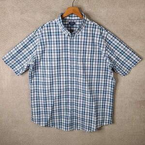 Croft and Barrow Shirt Mens XXL Tall Blue White Plaid Short Sleeve Button Down